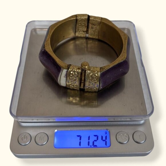 V. Purple Brass & Bone Locking Hinge Bracelet - Picture 8 of 8